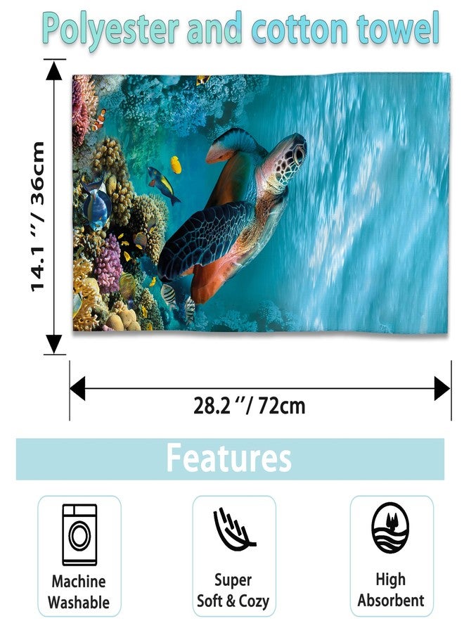CXULIN 2 Pack Hand Bath Towel,Sea Turtle Fingertip Towel Bathtub Decorative Bath Towel Bathroom Kitchen Towel Set Highly Absorbent SPA Gym Towels 14x28 Inch - Image 2